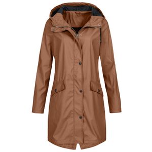 2023 New Women Solid Trench Outdoor Windbreaker Long Sleeve Long Hooded Raincoat Windproof Long Jacket Rain Coat Outwear Casaco