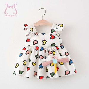 2pcs/set sweet heart baby girls children 옷 여름 유아 드레스 여자 얇은 면화 아이 의상복 0 ~ 3 y 보내기 가방 L2405 L2405