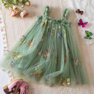 Baby Girl Ubrania 2024 NOWOŚĆ Puszysty Siatka Suspender Flower Flower Vintage Księżniczka Dress Toddler Kids Party