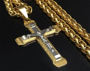 Witaya Crucifix Çapraz Kolye Altın Tonu Erkek Mücevherleri İçin Paslanmaz Çelik Zincir İsa Parçası 4018903