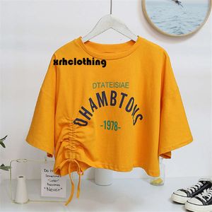 デザイナーTシャツ2024夏ユニークなドローストリングトップボトムシャツデザインセンス気質短袖Tシャツ女性ファッション