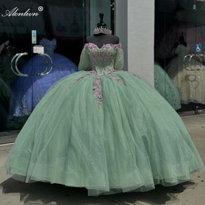 Sweety Off Shoulder Half Sleeves Sweetheart Ball Gown Quinceanera Dresses Beading Flowers Appliques Lace Puffy Prom Evening Party Pageant Birthday Gowns Dress