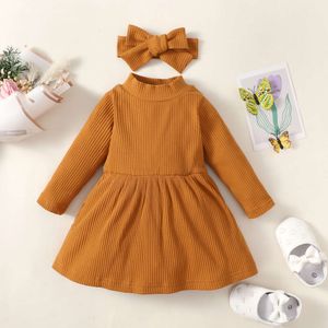 0-2-year-old newborn baby girls spring and autumn brown long-sleeved high-necked cute dress L2405