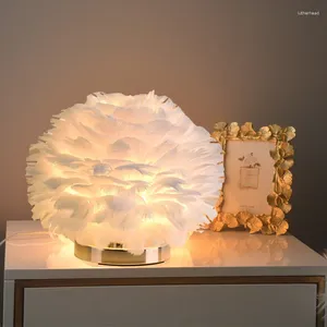 Lampy stołowe Nowoczesne lampę piórkową sypialnię sypialnia nocna kreatywna romantyczna dziewczyna dla dzieci salon nordycki biurko