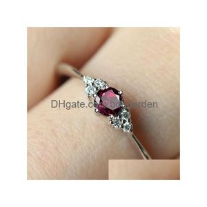 Solitaire Ring Förlovningsring Kvinnor 925 Pure Sier Natural Garnet Ruby Daily Leisure Wedding Jewelry Drop Delivery Dhdic