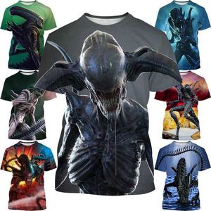 Men's T-Shirts New 2023 Product Xenomorph Alien 3D Printed T-Shirt Short Sleeved T-Shirt Cartoons Unisex Mens T-shirt z240531