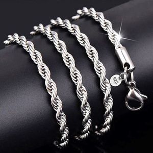 Yhamni 100% original 925 Silverhalsband Kvinnor Män gåva smycken 3mm 16 18 20 22 24 26 28 28 30 Inch Twist Rope Chain Necklace YN89 275R