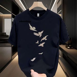 t shirt men High end short sleeved summer 2024 new trendy brand loose round neck pure cotton top T-shirt for men's style