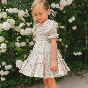 Elegant tjej casual sommar 3-8 år barn kläder prinsessa tutu födelsedag blommor korta ärmar klänning för barn