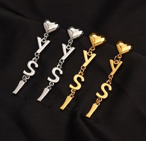Luxury Brand Designers Letters Long Dangle Stud 18K Gold Plated 925 Silver Stainless Steel Famous Women Crystal Rhinestone Earring7303070