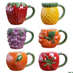 Muggar Creative Colorf Fruit Ceramic Cup Stberries Ananas Mug Cartoon Childrens Breakfast Milk Coffee Cups Drop Delivery Home DHWQL