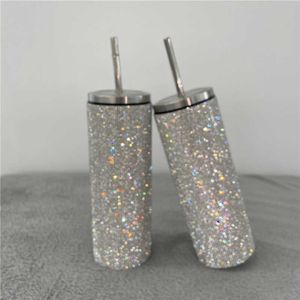 20oz Bling Diamond Thermos Bottle Coffee Cup with Straw Stainless Steel Water Bottle Tumblers Mug Girl Women Gift 211013 2410