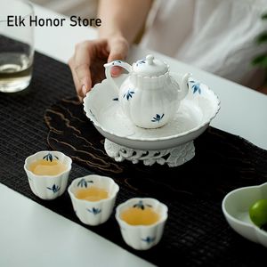 Pure Hand-painted Butterfly Orchid Ceramic Pot Bearing Holder Creative Dry Brew Table Tea Tray Fruit Palte Teaware Accessories