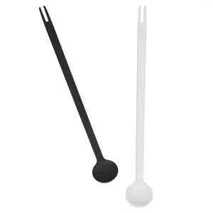 Coffee Scoops 2 Pcs Kitchen Fork Stirring Stick Spoon Long Handle Bar Cocktail Stirrer Body Pp Sugar Honey Tool