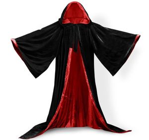 Långa ärmar sammet huva kappa vuxen barn svart sammet huva vampyr cape halloween fest plus storlek 6xl cosplay8651757
