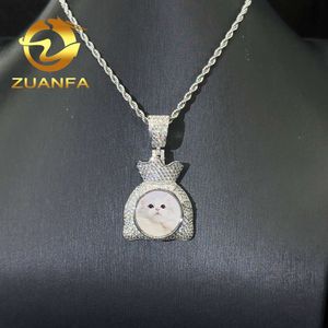 Mode VVS Moissanite Iced Out Pendant 20mm Money Bag 925 Sterling Silver Memory Picture Hip Hop Pass Pass Diamond Test