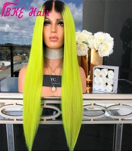 Deep middle part part 180 Green lace frontal Wig Brazilian Straight ombre green Lace Front Wig Ombre synthetic Wigs For Women5144468