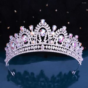 Hårklipp lyxig skog Royal Queen Ab Color Crystal Wedding Crown Women Diadem Rhinestone Bankett Tiaras kostym smycken tillbehör