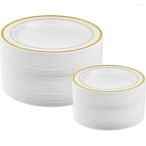 Placas de plástico dourado - 25 jantar e festa de salada descartável para
