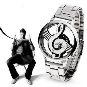 Zegarstka 2022 Moda i notatka muzyczna notacja zegarków ze stali nierdzewnej na nadgarstek dla mężczyzn srebrne zegarki 2715