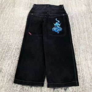 Vintage graficzny nadruk workowate dżinsy Y2K Streetwear Black Denim Spodnie Hip Hop szeroka noga spodni swobodny luźne spodni dla mężczyzn 240521