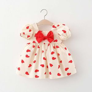 Fashionable polka dot bow girl's 2024 new baby bubble sleeve princess casual dress summer children's clothing L2405