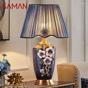 Lampade da tavolo Saman Modern Ceramics Lampada LED Vintage Creative Brass Distallo Luce Light for Home soggio