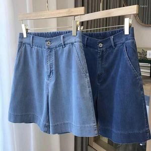 Kvinnors shorts stor storlek denim för sommaren smal löst hög midja raka ben breda halvbyxor fritid elastiska midja jeans