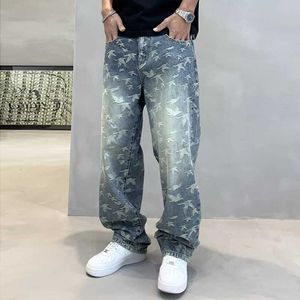 Мужские брюки хип -хоп джинсы Мужчина Ins в корейском стиле ощущение дизайна.