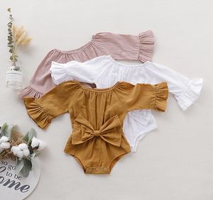 kids Rompers girls boys Solid romper newborn infant Bow Bell sleeve Jumpsuits Spring autumn baby Climbing clothing C21808881417