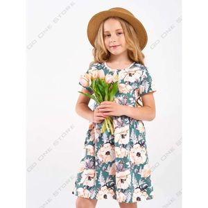 Sommar 4 ~ 12 år Floral Micro Stretchy Nightgowns Knä längd Kids Party Children A-Line Dresses L2405 L2405