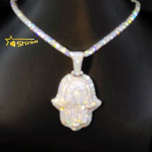 Passera diamanttestare Iced Out 3inch Rose and White Gold Plated Hand Pendant 925 Sterling Silver VVS Hamsa hängen