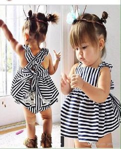 Novo estilo de vestido listrado conjuntos de vestidos de renda Bowknot Toppants Baby Girls Rous Crianças 039s Costume Princess Dresses 3382307