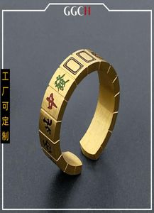 Thirteen Yao Mahjong Fashion Titanium Steel Open Ring Men039s and Women039S Trend Personal
