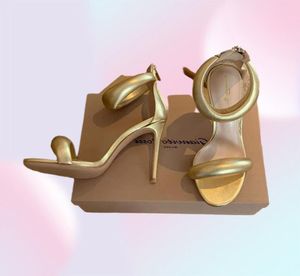 Fashion Gianvito 105 -см каблуки Сандалии Skyhigh Heel для женщин летние роскошные дизайнерские туфли золотой теленок