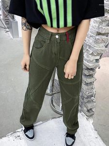 Jeans feminino yedinas y2k estético largo de cintura alta feminina streetwear lide perna calça jeans para mulheres verdes calças vintage chique