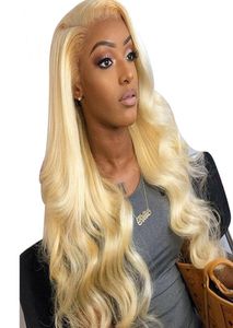 Blond 613 Mänskligt hår Glueless full spets peruk med babyhår 10a Body Wave Spets Front Wig For Woman Bleached Knot9202456