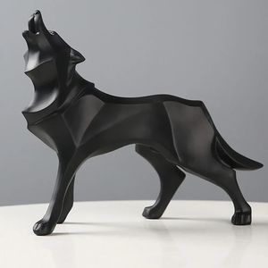 Art Wolf Statue Geometric Abstract Animal Figurines Resin Craft Miniature Ornament Office Bookshelf Desk Decor Sculpture 240521