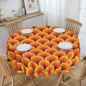 Table Cloth Orange Wave Gradient Retro Pattern Round Tablecloths 60 Inch Abstract Geometric Covers For Kitchen