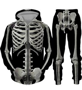 Halloween Costumes Skeleton Hip Hop Hooded Sweatshirt Suit Menwomen 3D Print Jacket Streetwear Pullovers 2PC SETS 2112206223579