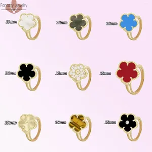 Cluster Rings Luxury Lucky Clover/Five Leaf Flower Ring Agate Natural White Fritillaria For Party Wedding