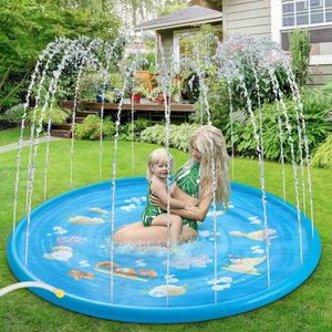 Inflatable Kids Round Water Splash Play Pool PVC Swimming Pools 100cm Playing Sprinkler Mat Yard Outdoor Fun Drop 240531