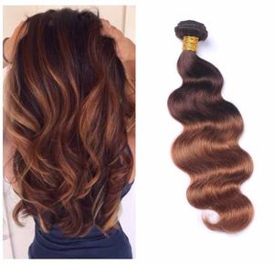 Ombre peruanska mörkbruna mänskliga hårförlängningar Hela 34 buntar Två ton 430 Body Wave Virgin Hair Weave Wefts -erbjudanden9274418