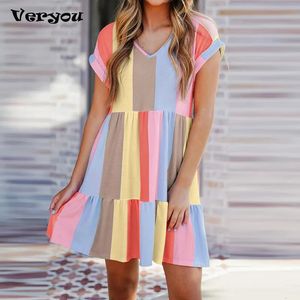 Summer Bohemian Beach Dresses for Women Short Sleeve Dres Casual Stripe Printed Mini Dress 2024 240518