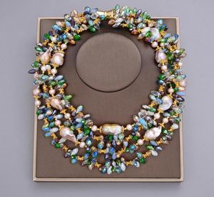 Guaiguai smycken 4 strängar 25mm naturliga lila keshi barock pärla färgglada kristallhalsband handgjorda för kvinnor riktiga ädelstenar sten la8424859