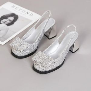 Casual Shoes Beige Heeled Sandals Comfort for Women Bling Large Size Mary Jane Black High Bright Clear Bow Elastic Band Block Ope
