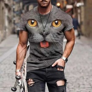 Męskie koszulki dla zwierząt kota drukująca męska T-shirt harajuku urocze luźne blaty z krótkim rękawem moda