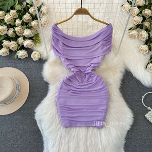 Summer Fashion Celebrity Elegance One Shoulder Off Axel vikta midjan Slim Wrapped Hip Mesh Bottom Dress