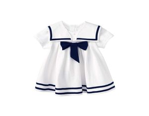 Pureborn Toddler Infant Baby Girl Sailor Dress Bowknot Sailor Collar Summer Botton Beach Holiday Baby Girl Clothes Q0718664952