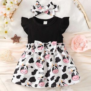 Summer Baby Girl Kort kjol Fashion Printed Dress, inklusive huvudbonad L2405 L2405